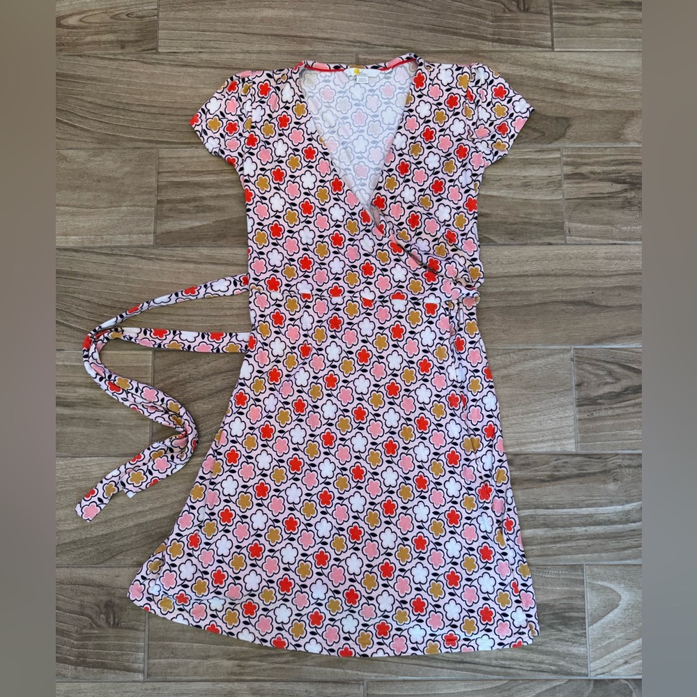 Boden Floral Wrap Dress knee length- Pink, Red, Yellow, 2P